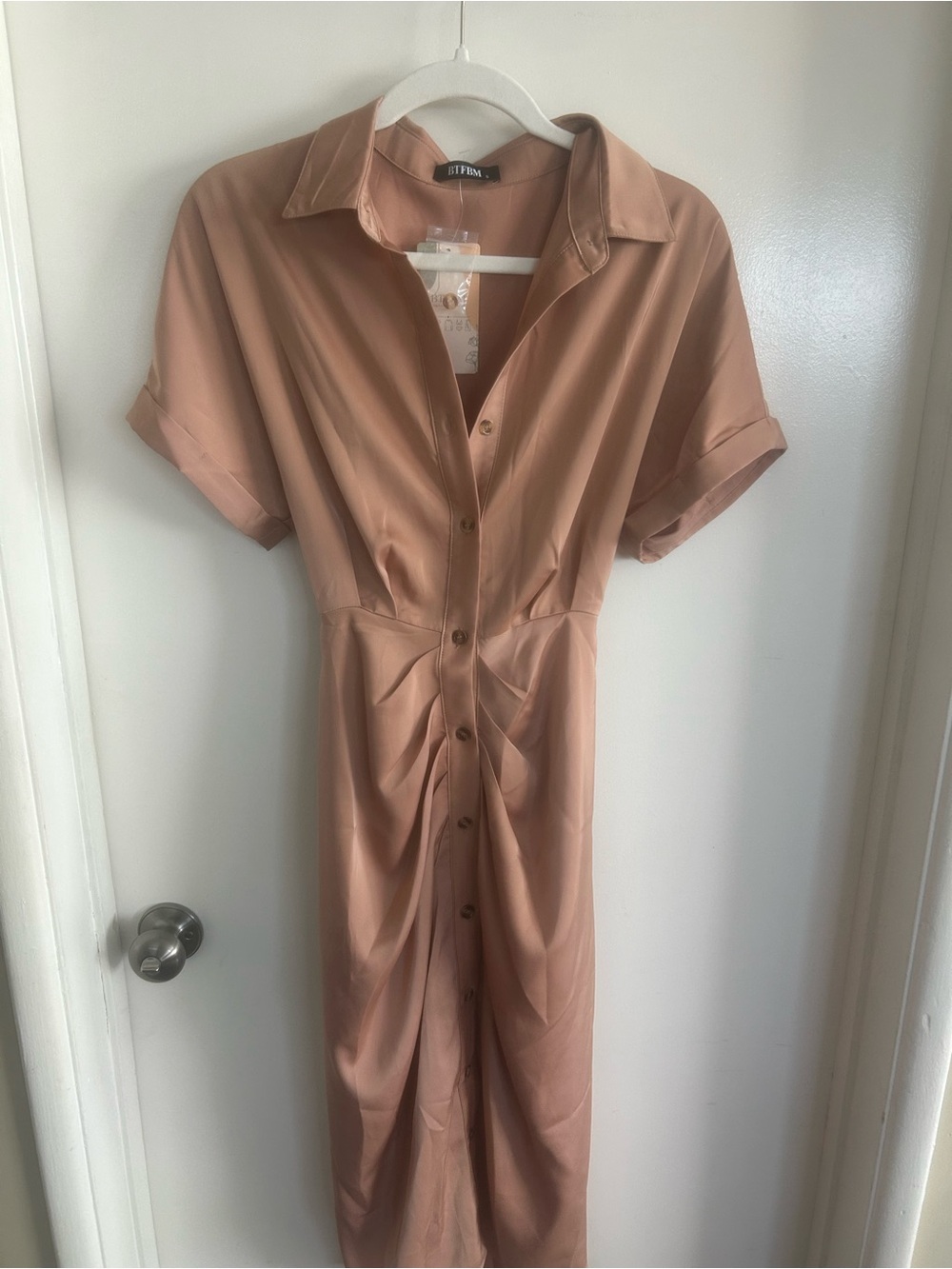 Button-Front Midi Shirt Dress in Warm Rust